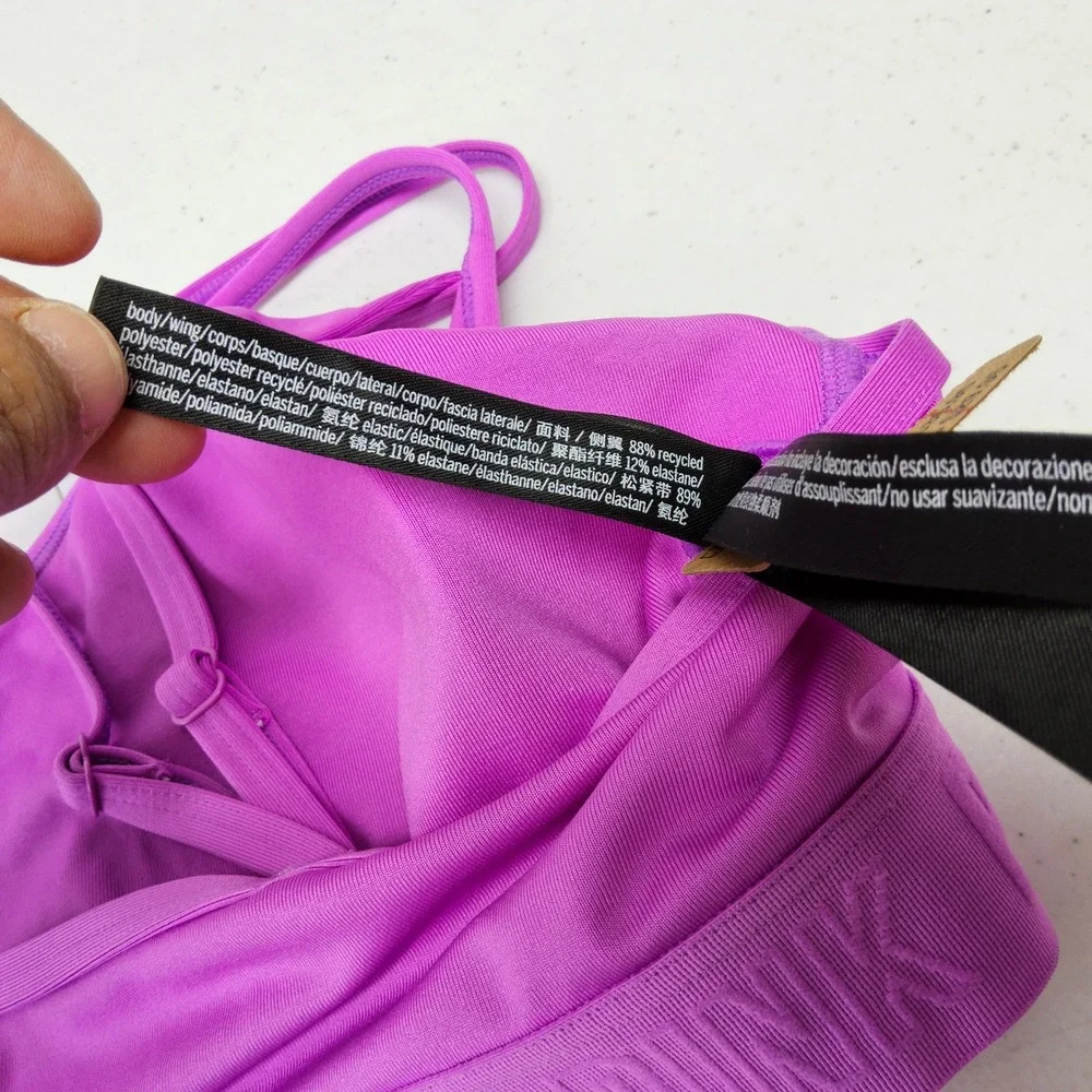 PINK Sports Bra Women XXL Purple Ultimate Lightly Lined Strappy Low Impact